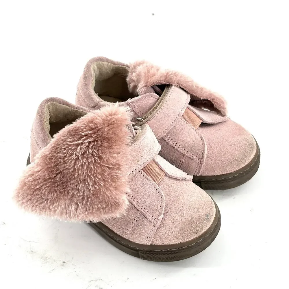 Little Eric Suede Fur Booties 6 22 Pink Walker Shoes Made in Italy